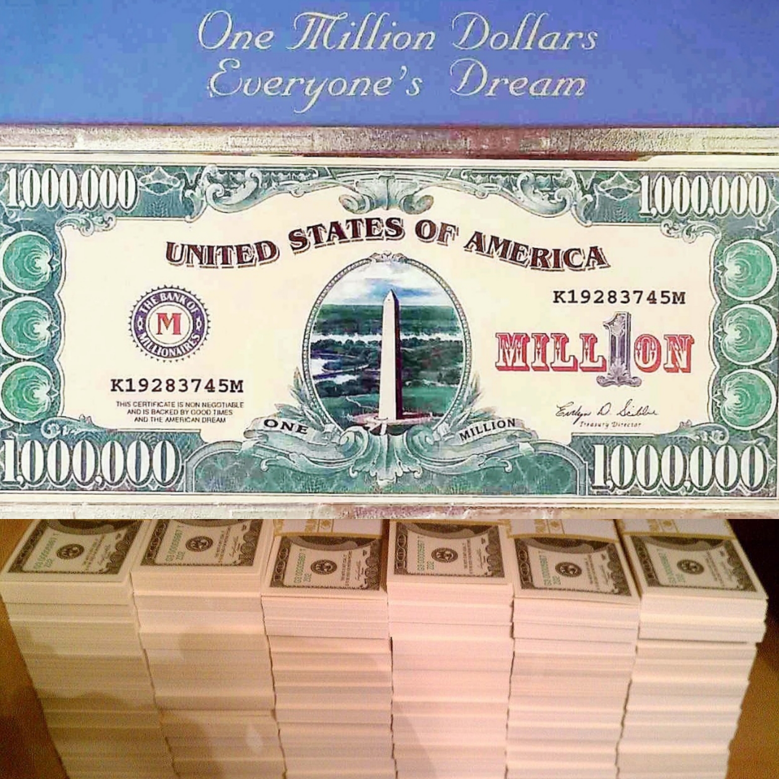 Masters of Money LLC One Million Dollar Bill One Million Dollars in One Hundred Dollar Bills Comparison Collage
