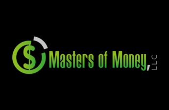 Masters of Money LLC Green Letters Black Background Logo Graphic