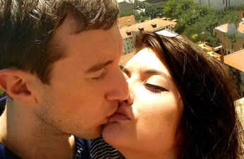 Malia and Michael MJ The Terrible Johnson Downtown Austin Texas Skyline Selfie Kiss Picture