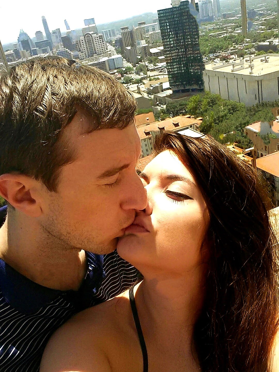 Malia and Michael MJ The Terrible Johnson Downtown Austin Texas Skyline Selfie Kiss Picture