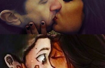 Malia and Michael MJ The Terrible Johnson Real Life and Cartoon Kiss Collage