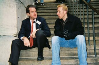 Michael MJ The Terrible Johnson Talking With Stockbroker at the New York Stock Exchange in New York City Photo