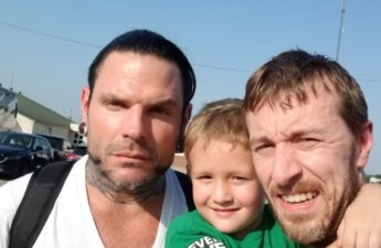 Michael MJ The Terrible Johnson and his son Christian with Pro-wrestler Jeff Hardy Selfie Picture