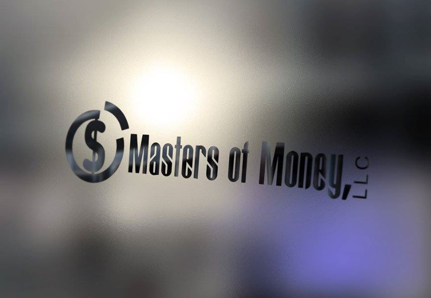 Masters of Money LLC Logo In Black On Glass Background